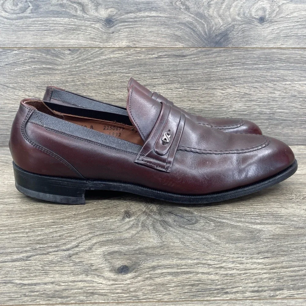 Johnston & Murphy Penny Loafers Mens 10 B Burgundy Leather Moc Toe Dress Shoes